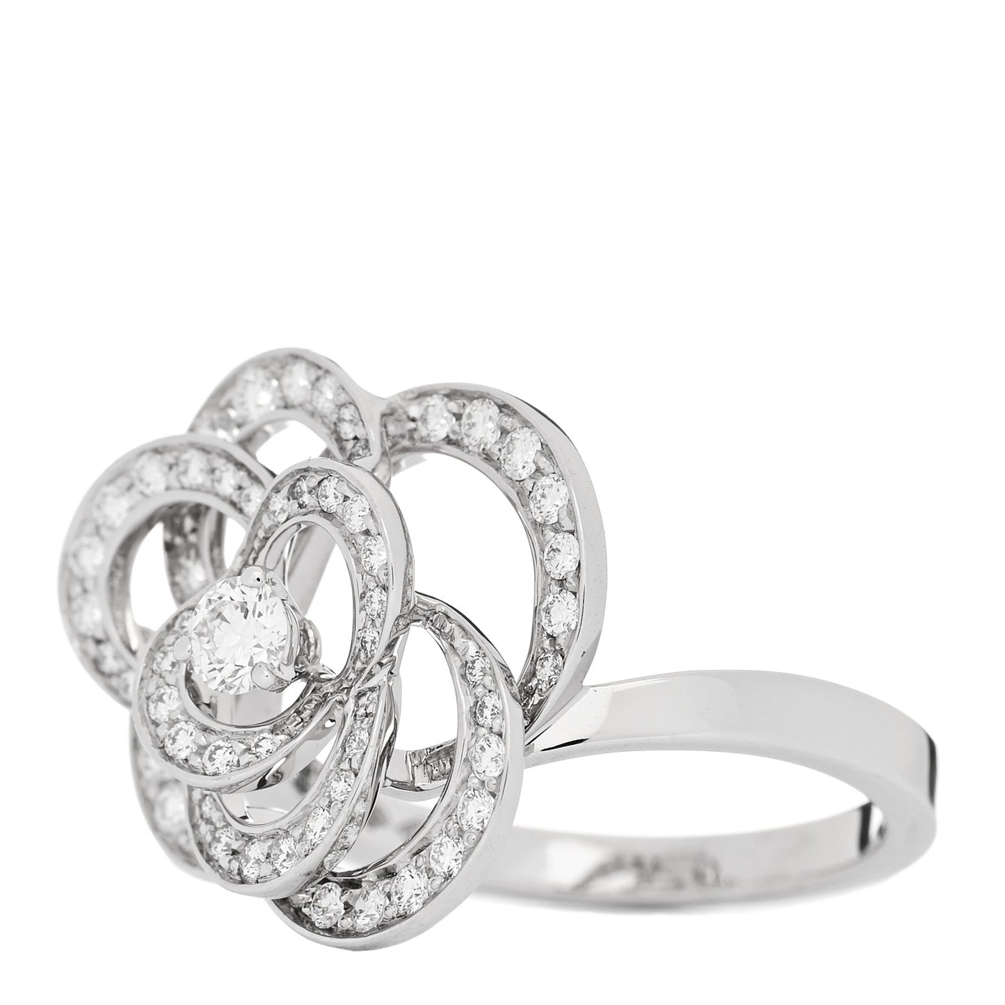 18K White Gold Diamond Medium Fil de Camelia Ring 55 7.25