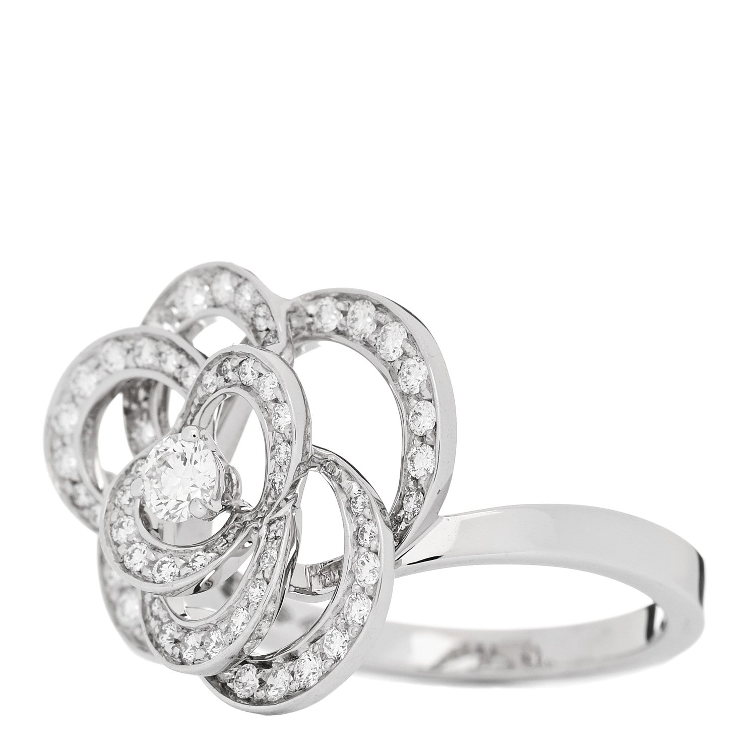 Chanel 18K White Gold Diamond Medium Fil de Camelia Ring 55 7.25 3 of 7