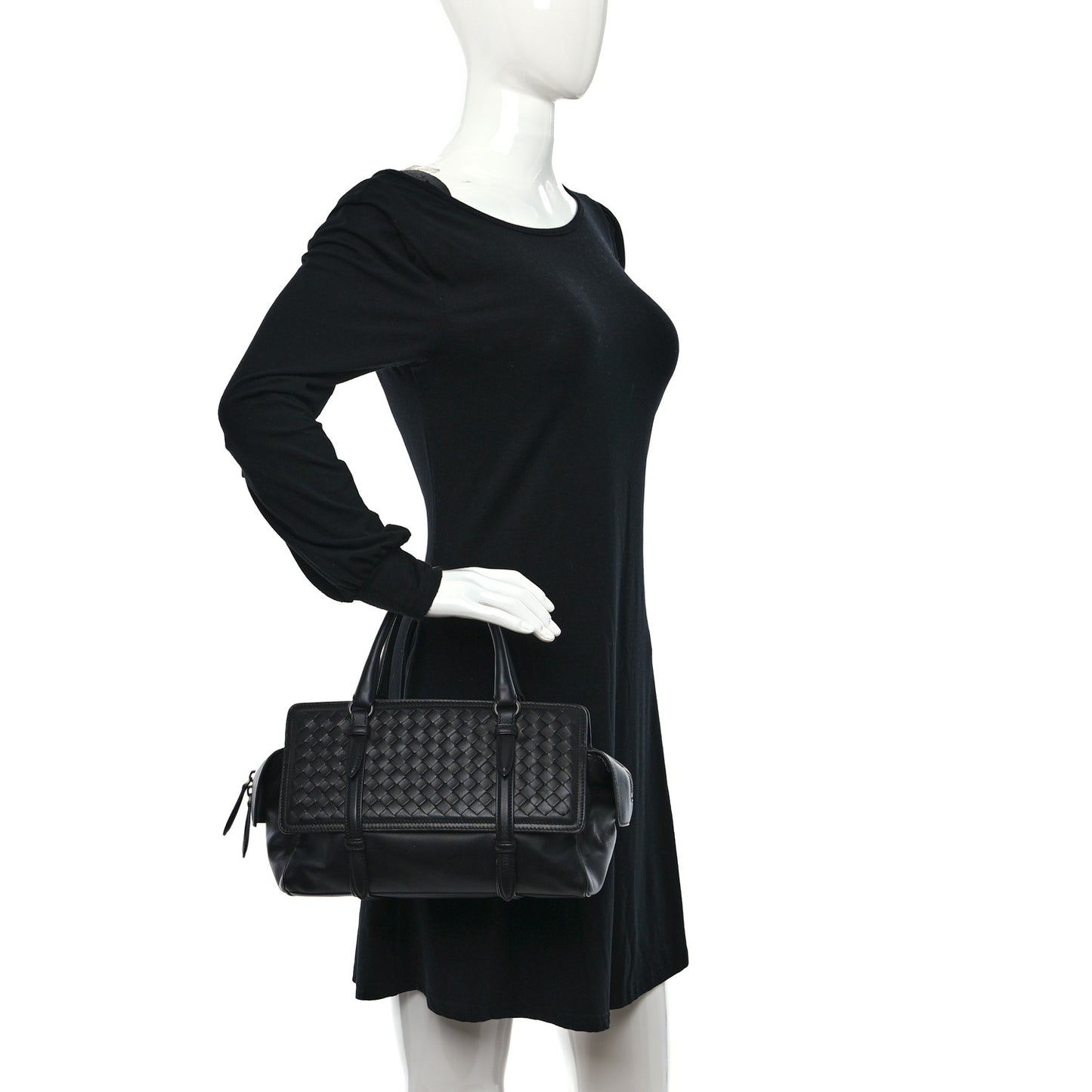 Nappa Intrecciato Medium Monaco Satchel Black