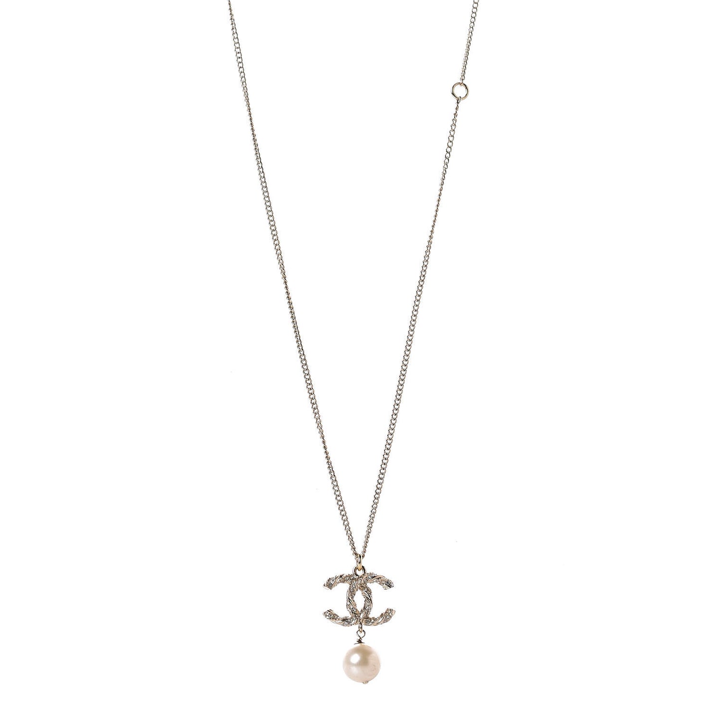Pearl Crystal Twisted CC Drop Necklace Gold