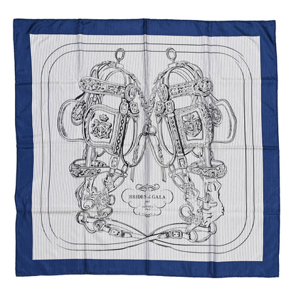 Hermes Silk Carre Eyeliner Brides De Gala Scarf 90 Marine Bleu Black 1 of 4