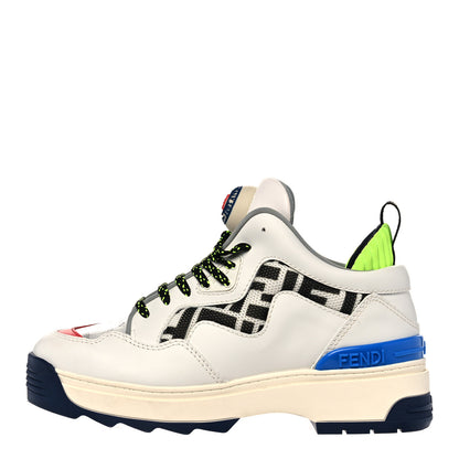 Fendi Vitello Mesh Lycra FF T-Rex Sneakers 37 Ultra White Black Giallo Fluo 1 of 13
