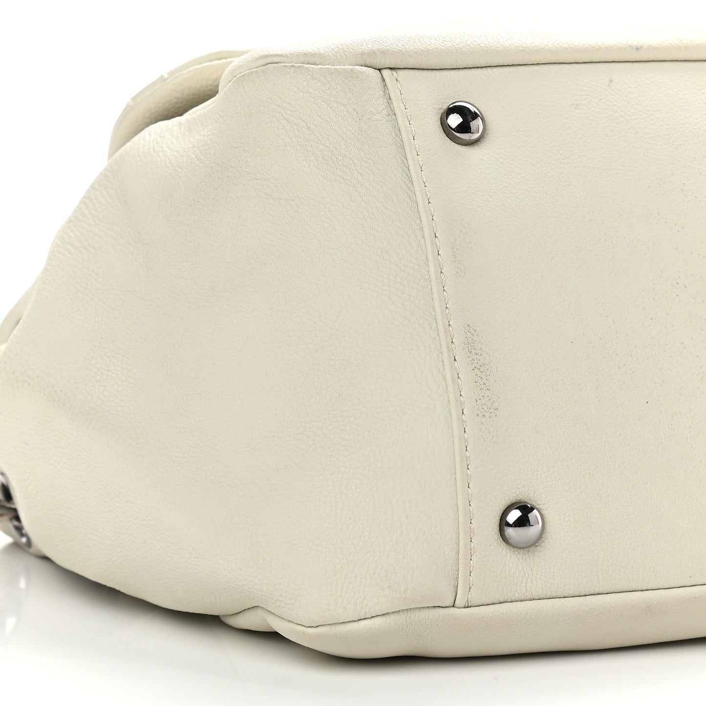 Calfskin Diamond Stitch Accordion Flap White