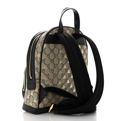 Gucci GG Supreme Monogram Bees Print Small Day Backpack Beige Oro Black 3 of 11