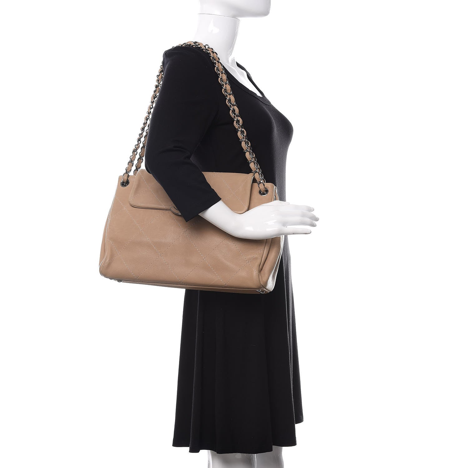 Chanel Washed Calfskin Quilted Large Hamptons Flap Bag Dark Beige 2 of 11