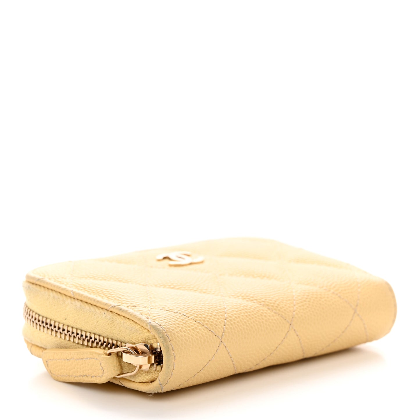 Caviar Quilted Zip Coin Purse Yellow