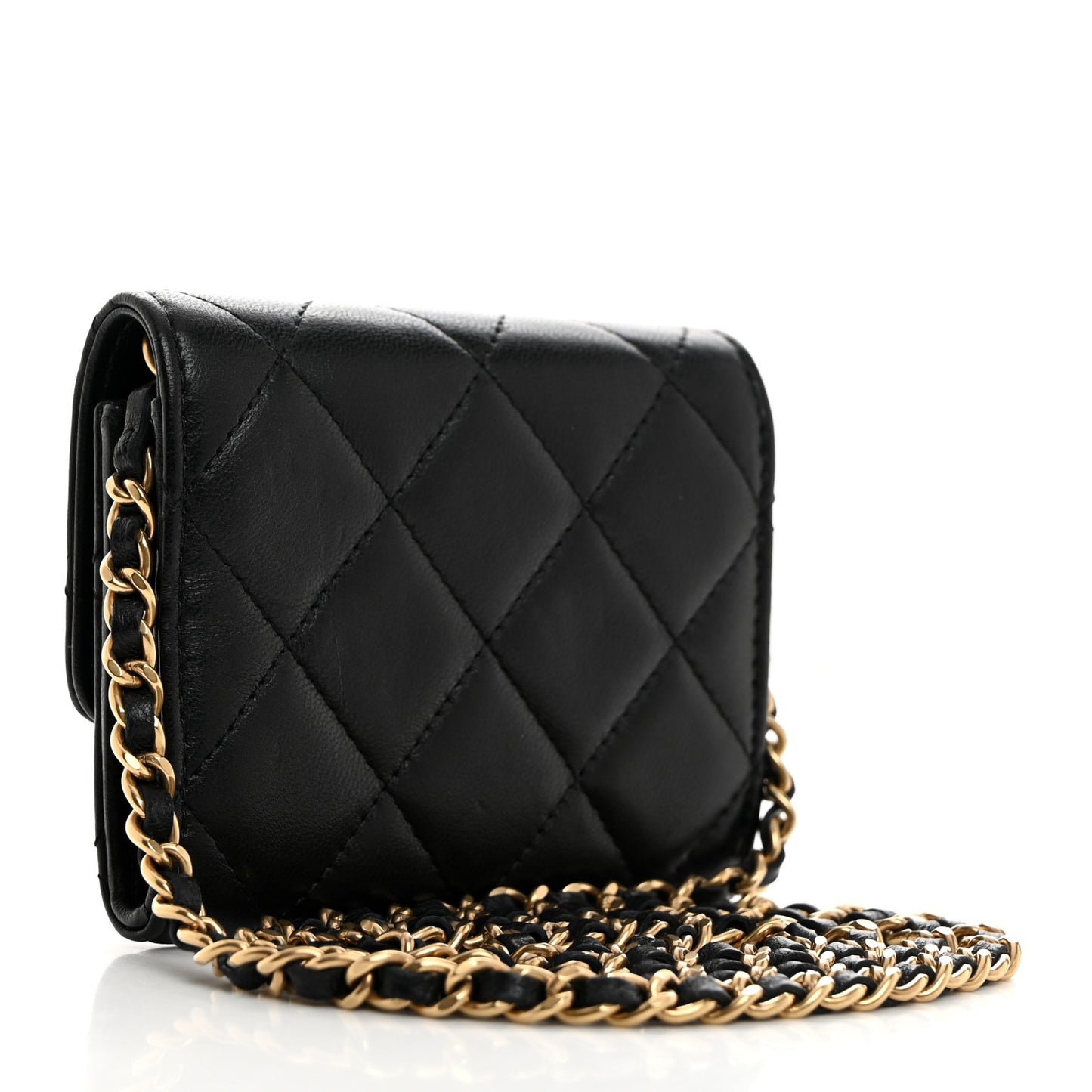 Lambskin Quilted Studded CC Clutch With Chain Black