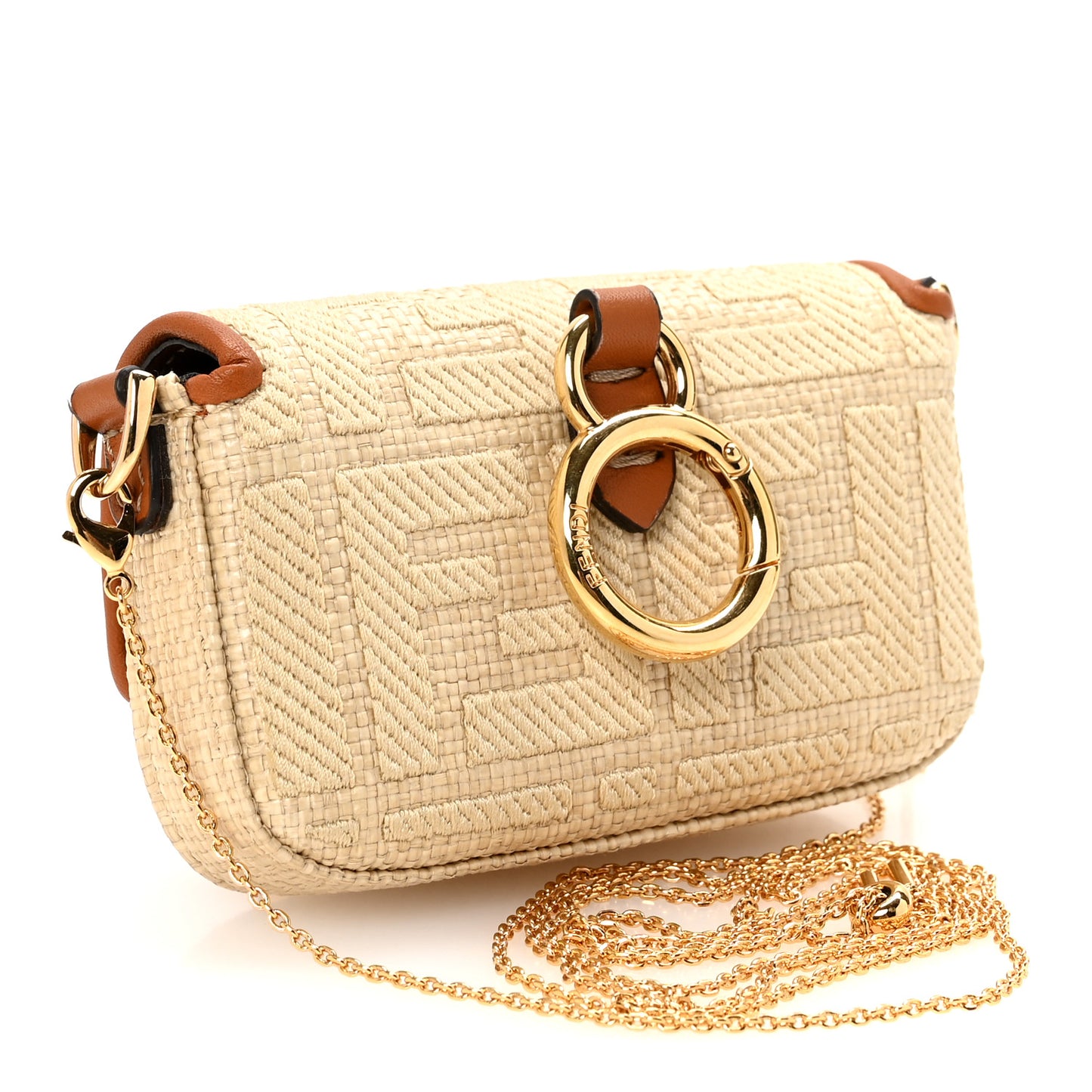 Raffia Vitello King Lucido FF Embroidered Nano Maxi Buckle Baguette Charm Alchemy Brandy
