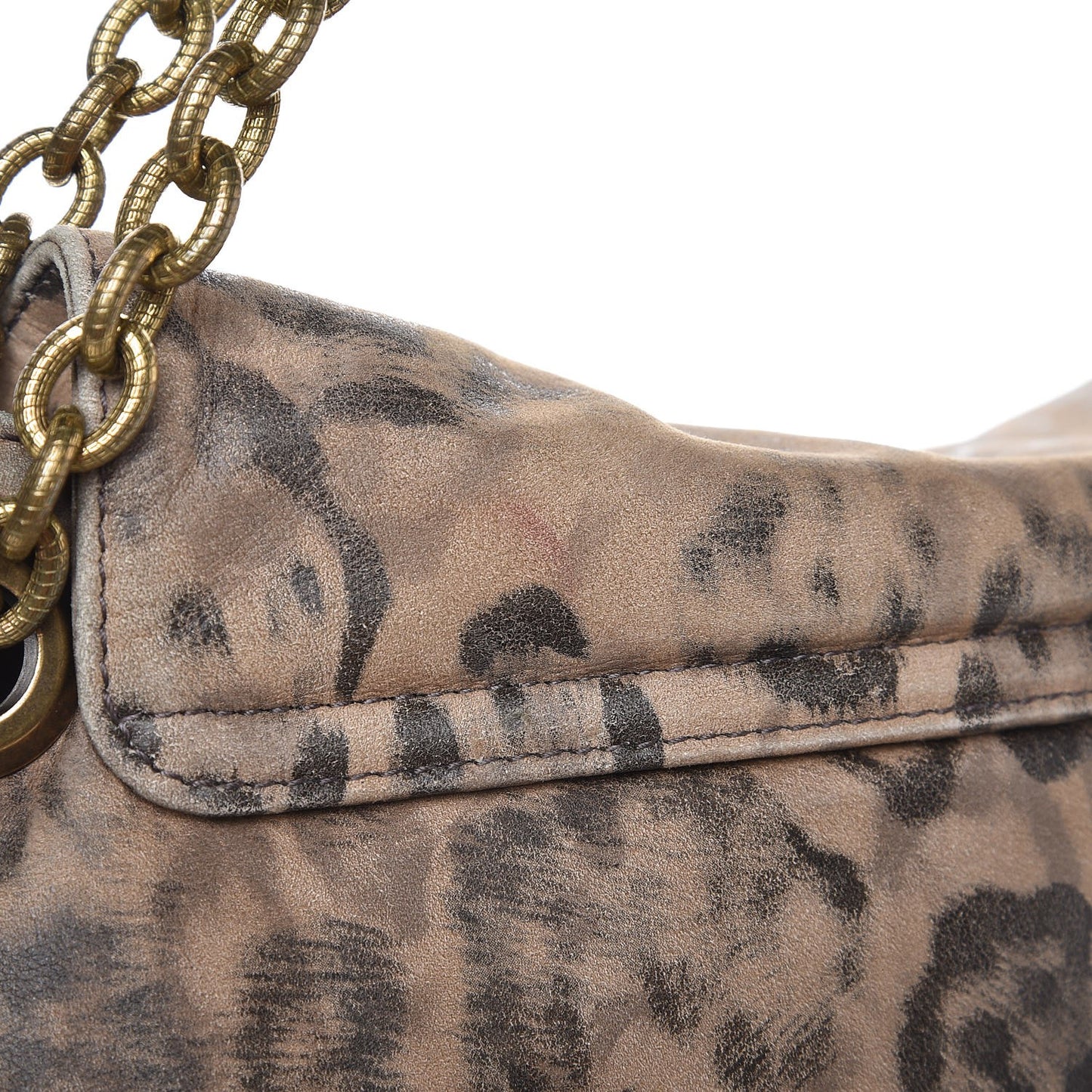 Nubuck Leopard Print Large Happy Shoulder Bag
