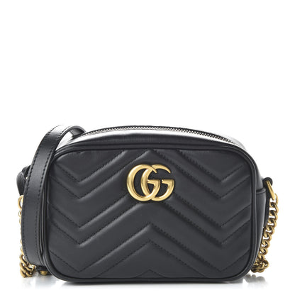 Gucci Calfskin Matelasse Mini GG Marmont Chain Shoulder Bag Black 1 of 11