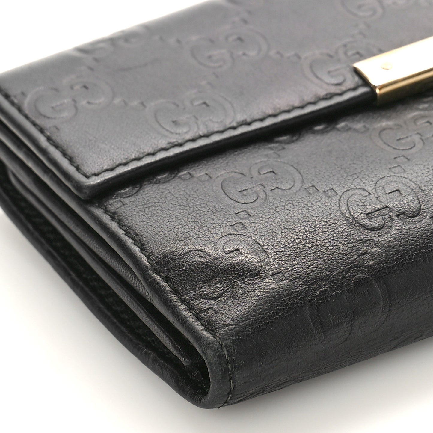 Guccissima Margaux Calfskin Metal Bar Continental Flap Wallet Black