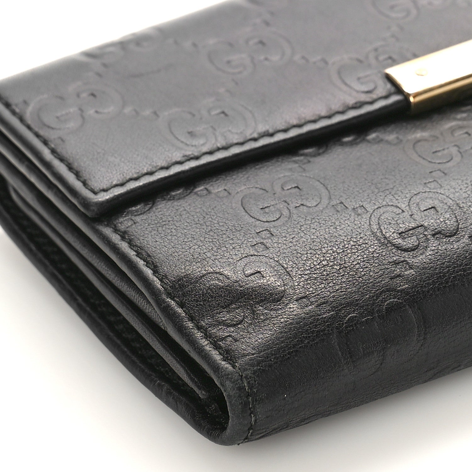 Gucci Guccissima Margaux Calfskin Metal Bar Continental Flap Wallet Black 7 of 13