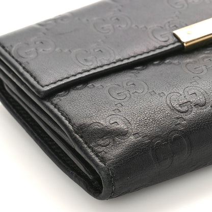 Gucci Guccissima Margaux Calfskin Metal Bar Continental Flap Wallet Black 7 of 13