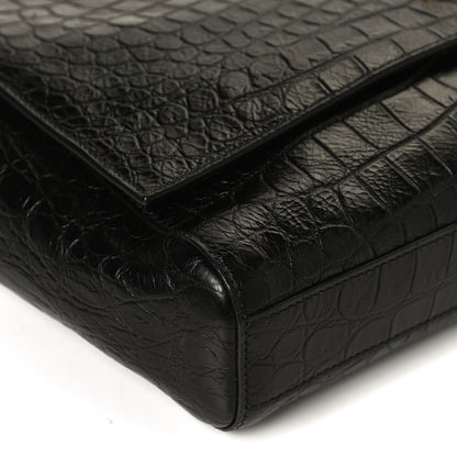 Saint Laurent Calfskin Crocodile Embossed Suede Medium Reversible Monogram Kate Satchel Military Taupe 18 of 23