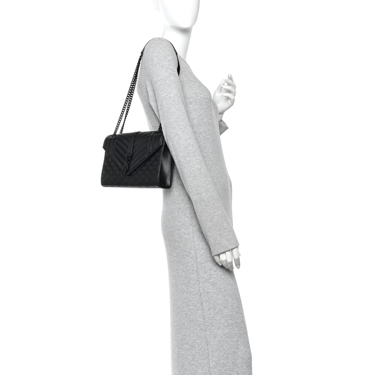 Grain De Poudre Textured Mixed Matelasse Triquilt Medium Monogram Monochrome Satchel Black
