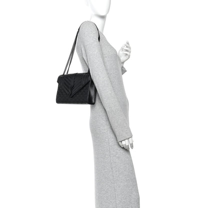 Saint Laurent Grain De Poudre Textured Mixed Matelasse Triquilt Medium Monogram Monochrome Satchel Black 2 of 9