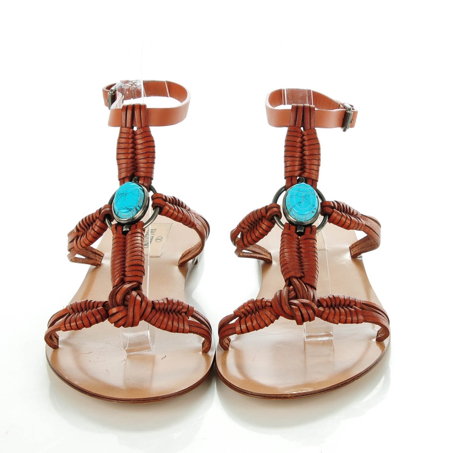 Calfskin Buffalo Turquoise Scarab Flat Sandals 36.5 Alba