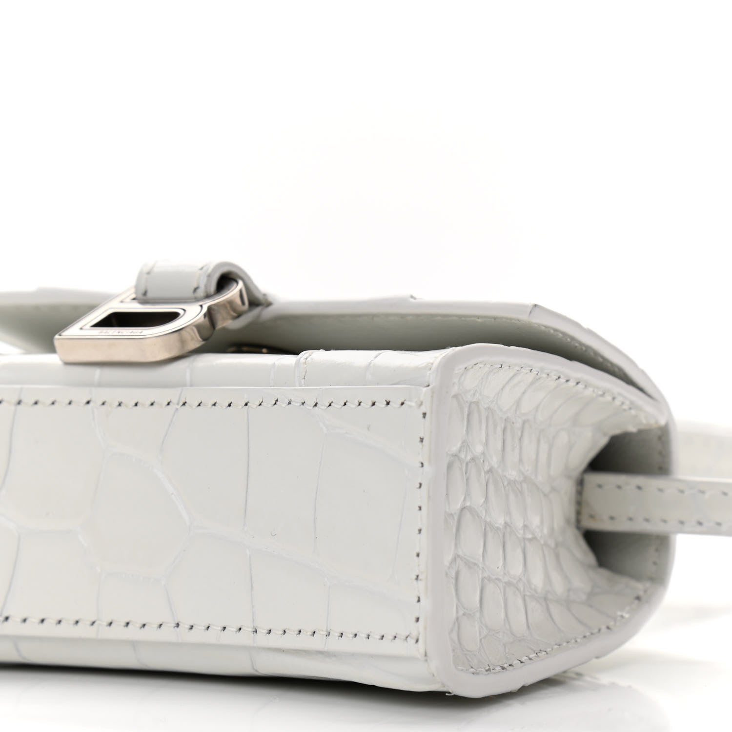 Balenciaga Shiny Calfskin Crocodile Embossed Hourglass Top Handle Bag Mini White 10 of 11
