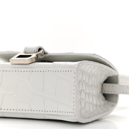 Balenciaga Shiny Calfskin Crocodile Embossed Hourglass Top Handle Bag Mini White 10 of 11