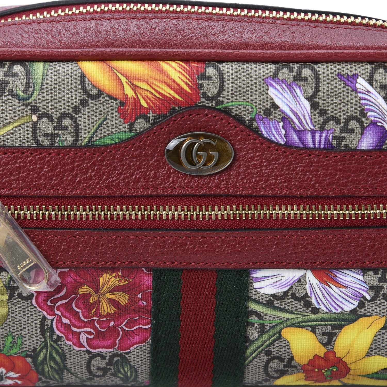 Gucci GG Supreme Monogram Flora Web Mini Ophidia Shoulder Bag Red 9 of 10