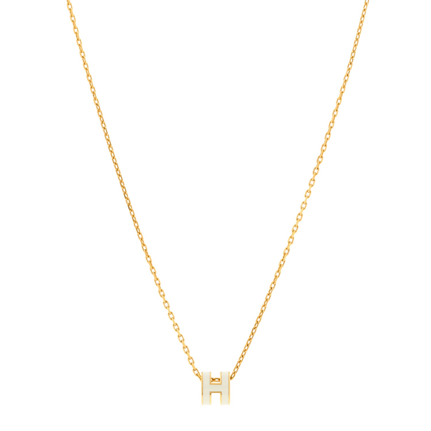 Hermes Lacquered Gold Mini Pop H Pendant Necklace White 1 of 7
