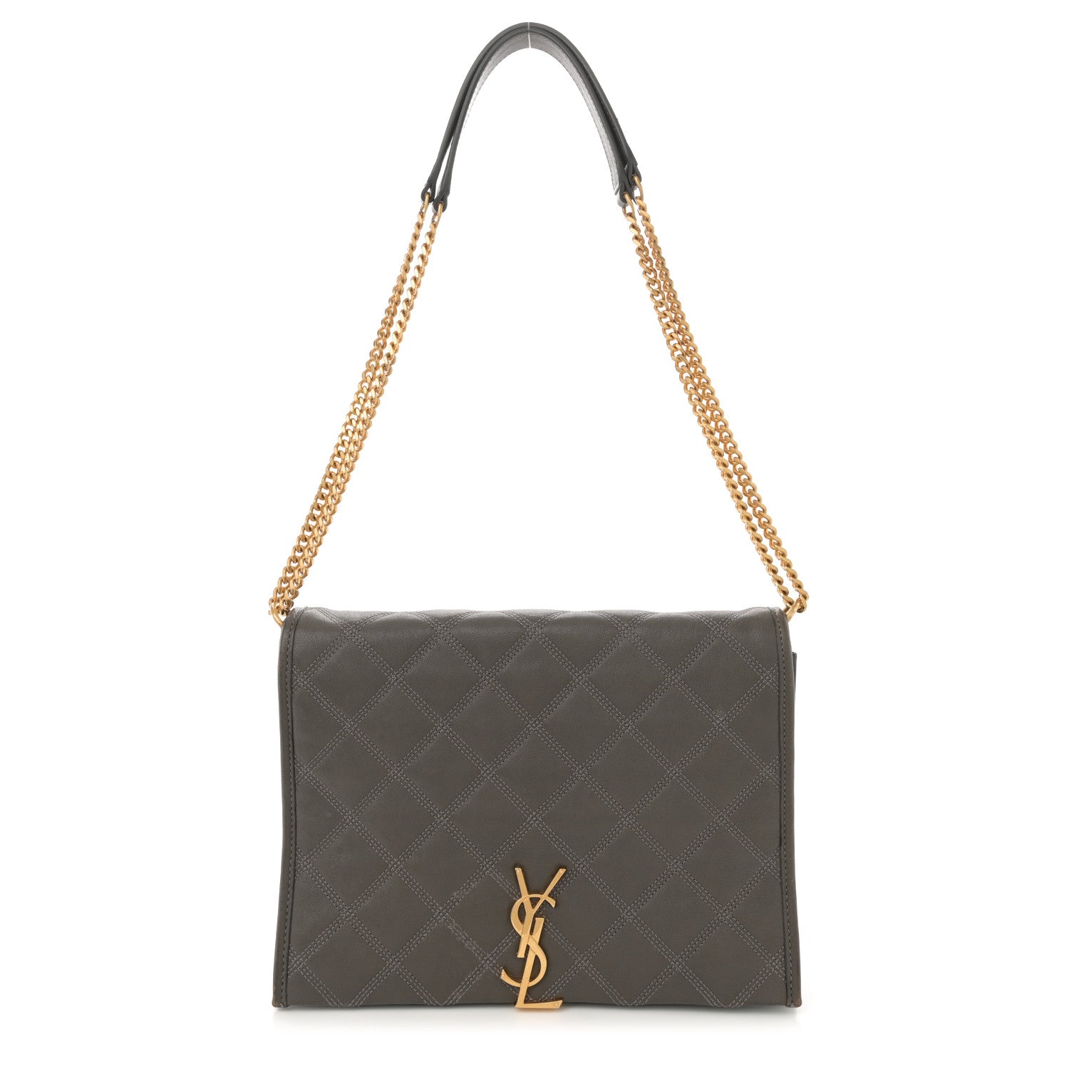 Saint Laurent Lambskin Quilted Mini Becky Chain Bag Grey Kaki 1 of 13