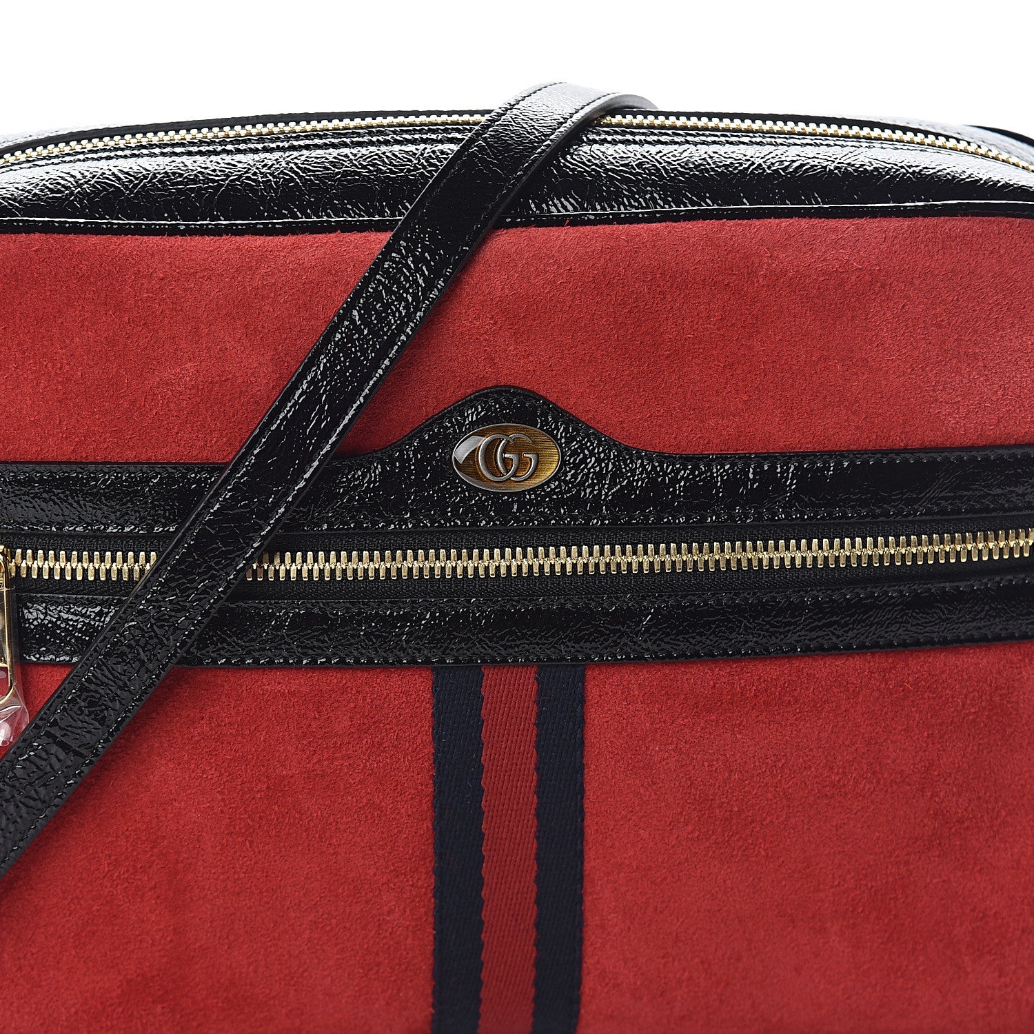 Gucci Suede Patent Web Small Ophidia Shoulder Bag Hibiscus Red Black 6 of 8