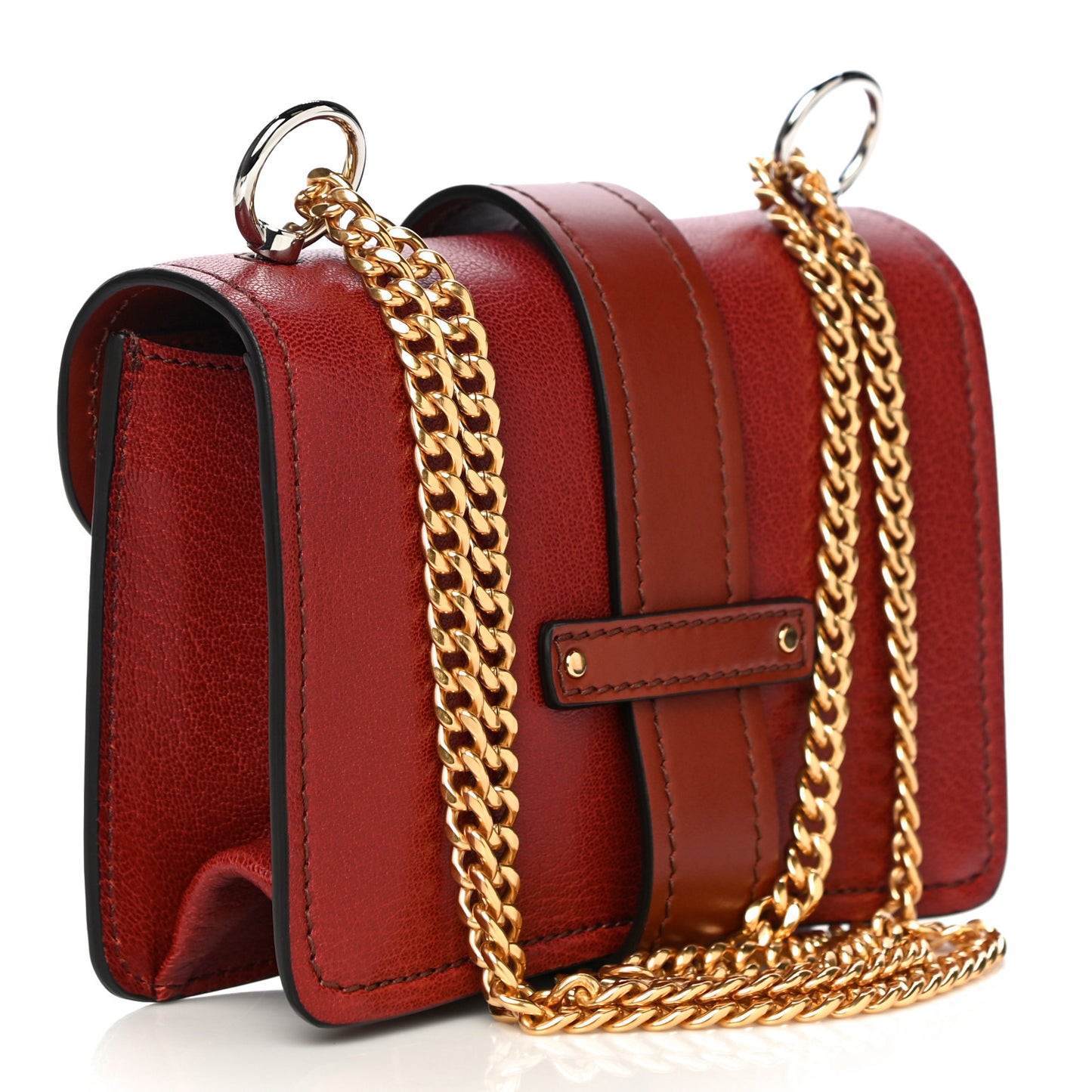 Shiny Goatskin Calfskin Mini Aby Chain Shoulder Bag Sepia Brown