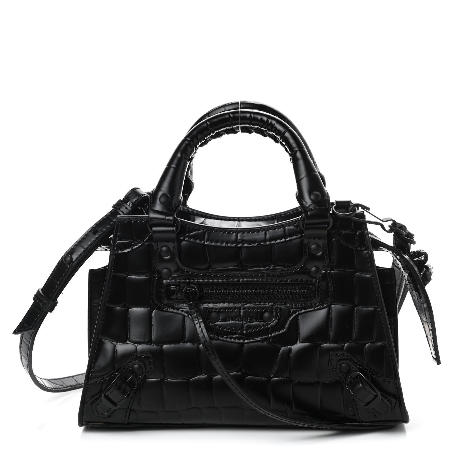 Balenciaga Semi Shiny Calfskin Crocodile Embossed Neo Classic Black Hardware Mini City Black 1 of 10