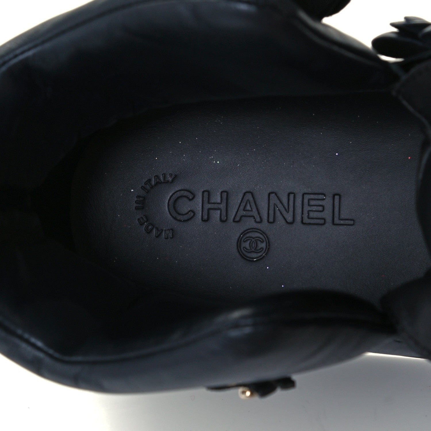Chanel Lambskin Camellia High Top Sneakers 40 Navy 10 of 10