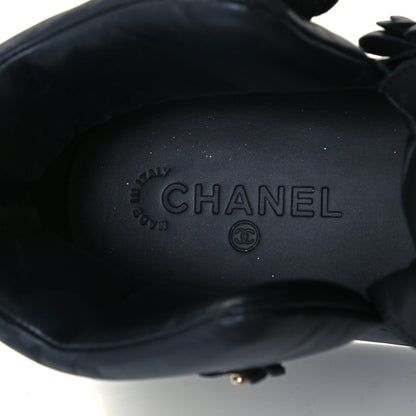 Chanel Lambskin Camellia High Top Sneakers 40 Navy 10 of 10