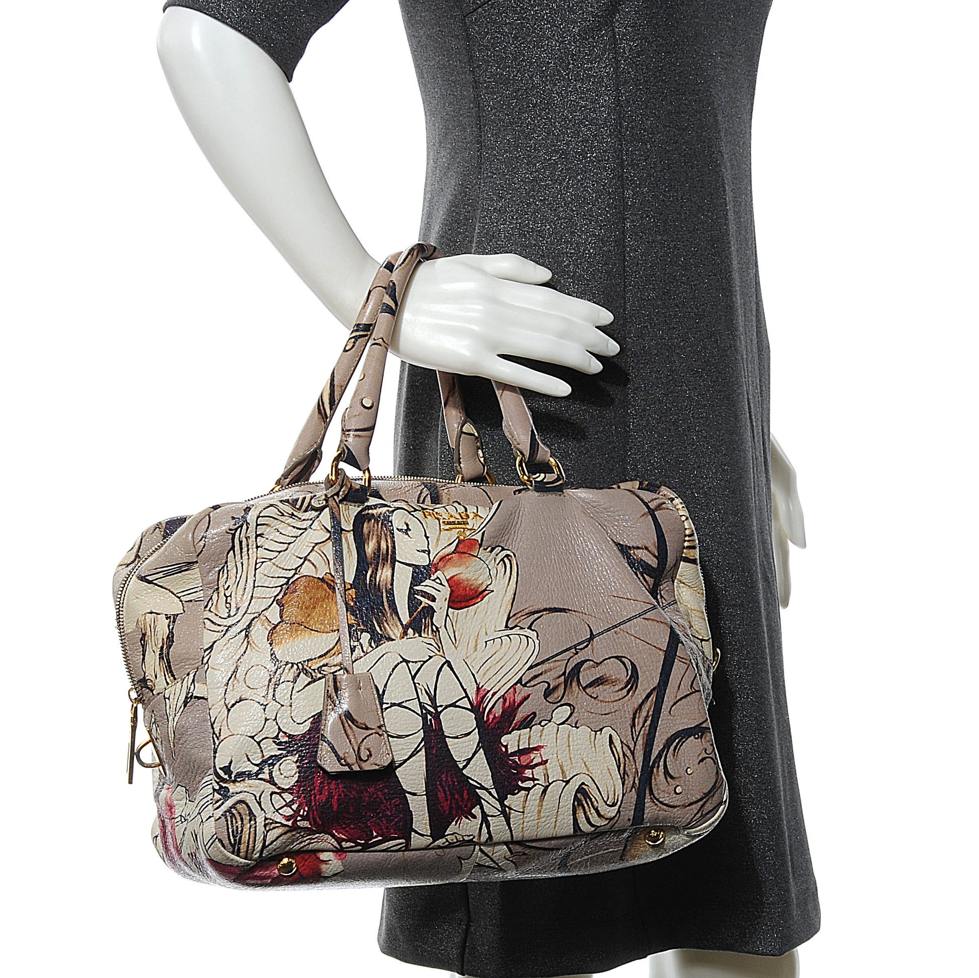 Prada X JAMES JEAN Cervo Lux Fairy Print Large Double Handle Boston Bag Prugna 2 of 10