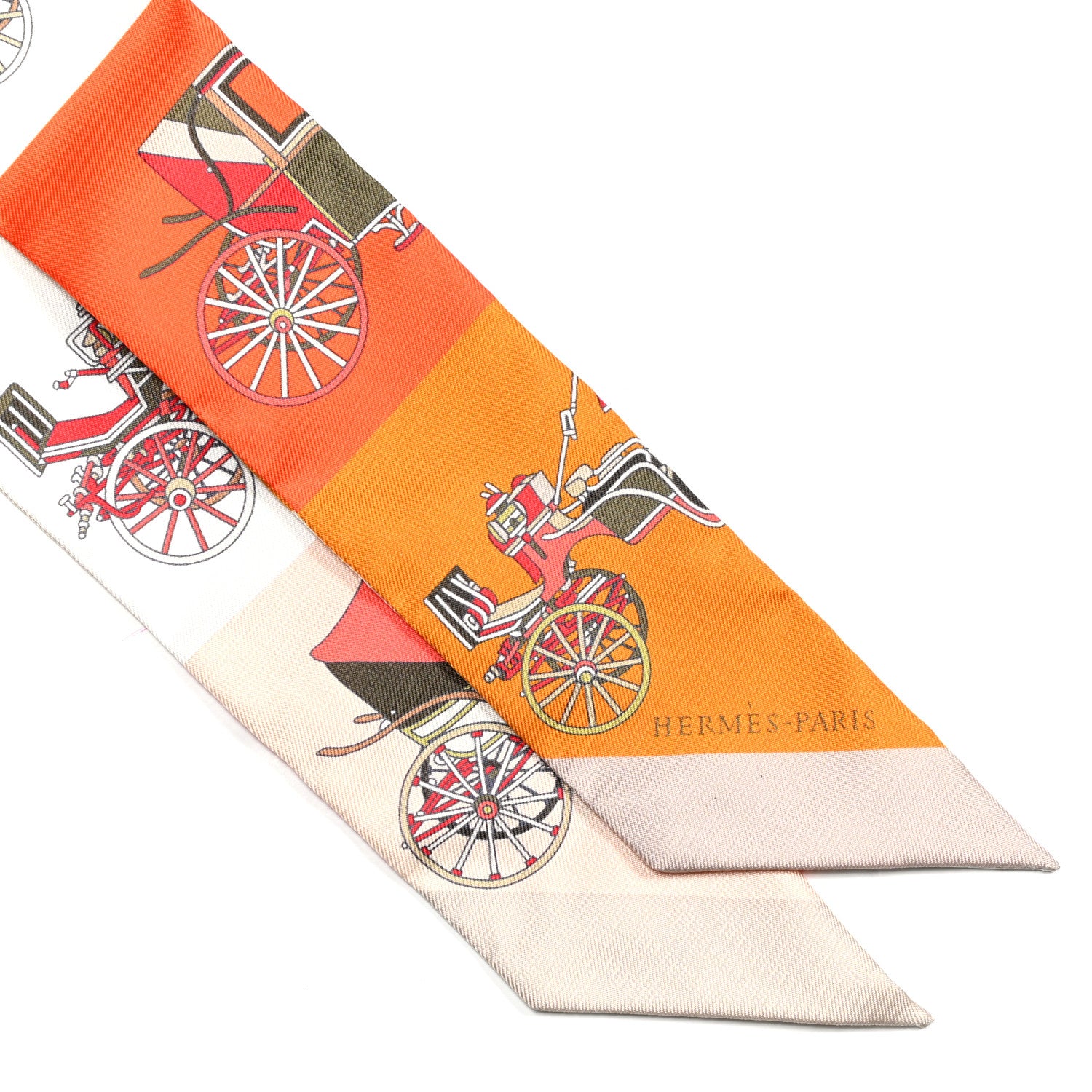 Hermes Silk Les Voitures Exquises Twilly Orange Beige Kaki 3 of 8