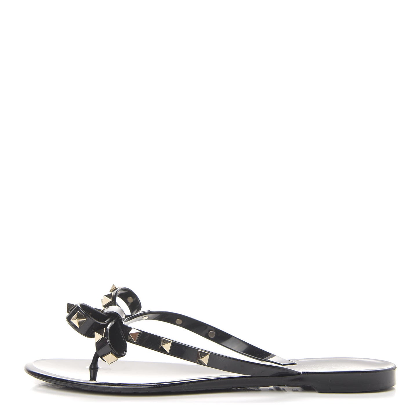 PVC Jelly Rockstud Bow Thong Sandals 38 Black