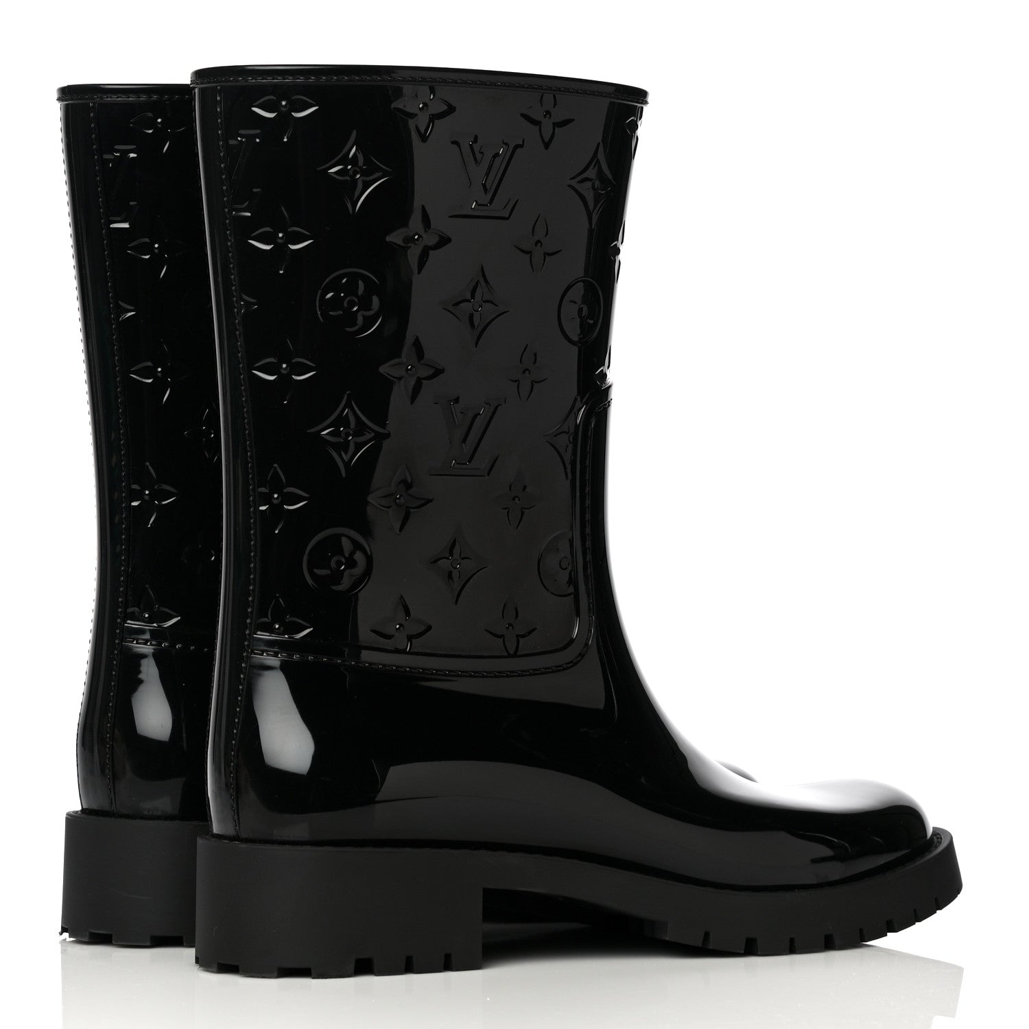 Louis Vuitton Rubber Embossed Monogram Drops Flat Half Boots 41 Black 4 of 10