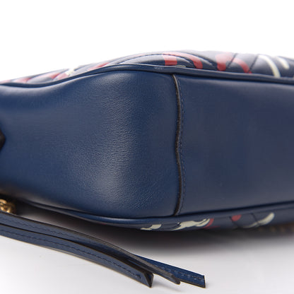 Gucci Calfskin Matelasse GucciGhost Medium GG Marmont Chain Shoulder Bag Blue Agata Hibiscus Red 8 of 9