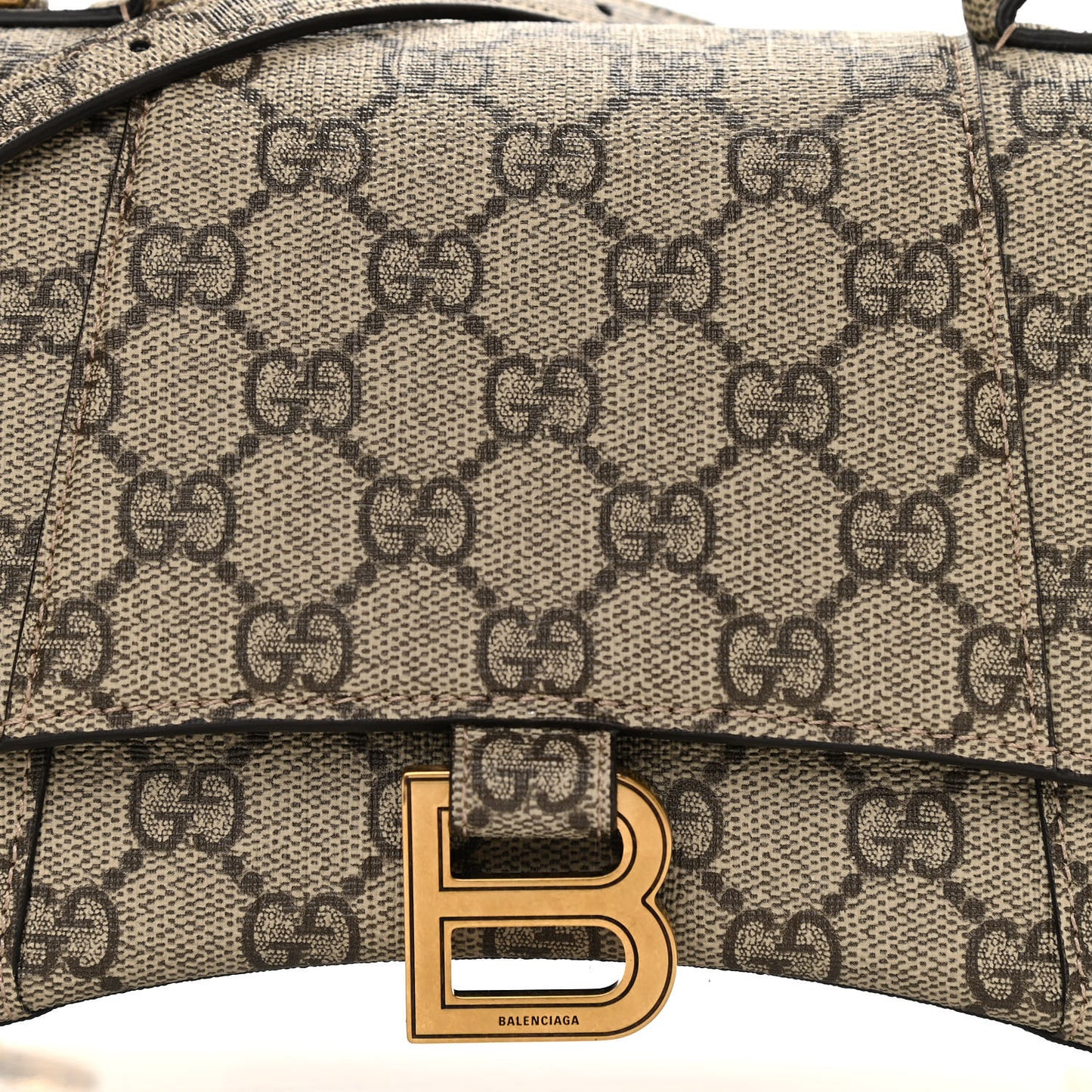 X GUCCI GG Supreme Monogram Small Hourglass Top Handle Bag Beige Ebony