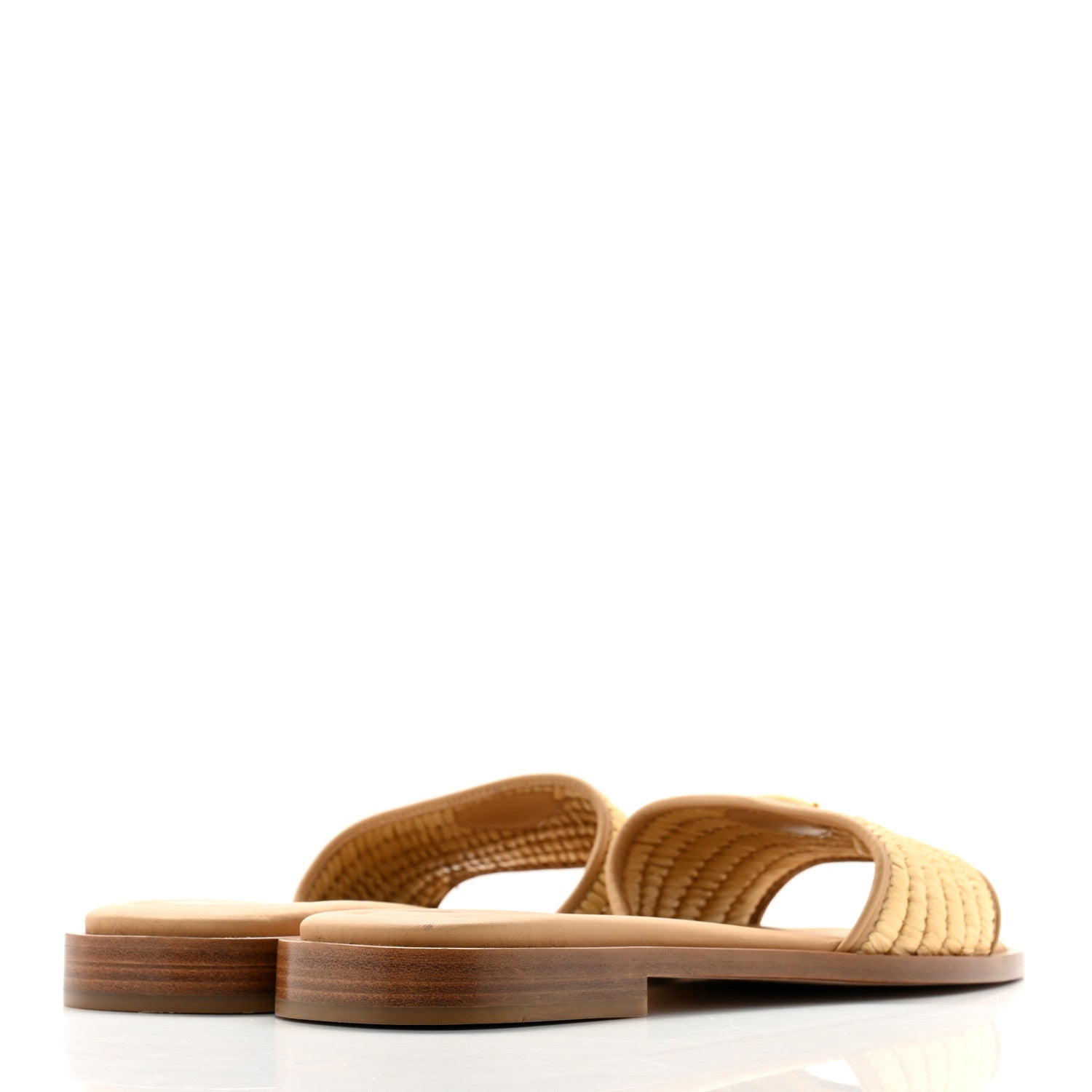 Prada Raffia Metal Triangle Logo 10mm Slide Sandals 37 Naturale 4 of 8