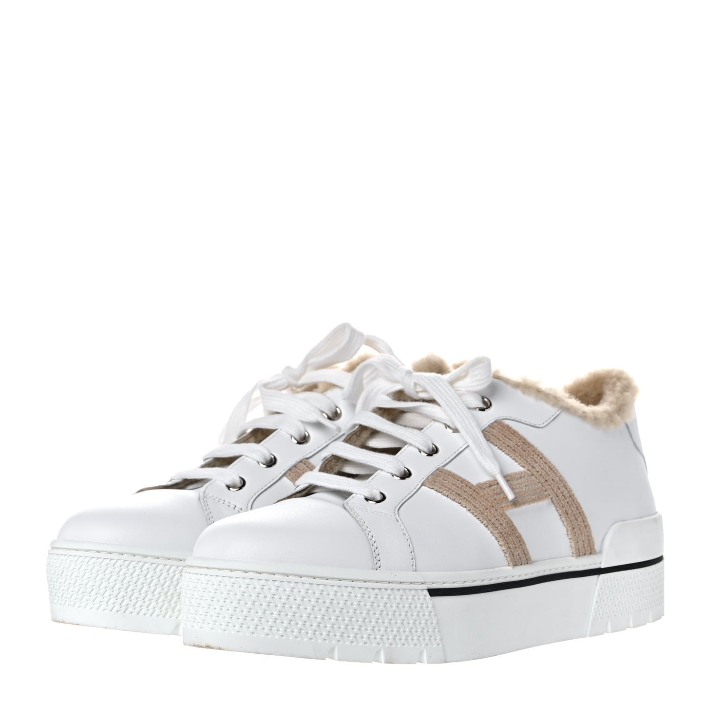 Calfskin Woolskin Dare Sneakers 40 White Ecru