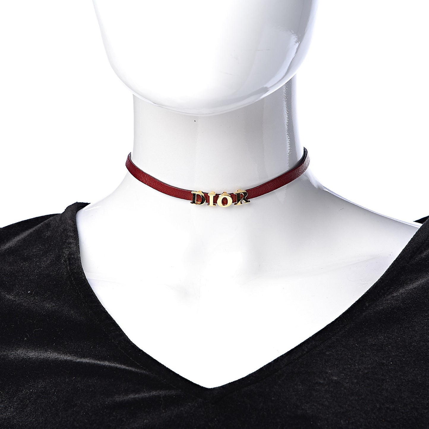 Calfskin Dior Logo Choker Necklace Red