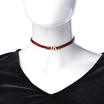 Christian Dior Calfskin Dior Logo Choker Necklace Red 2 of 4