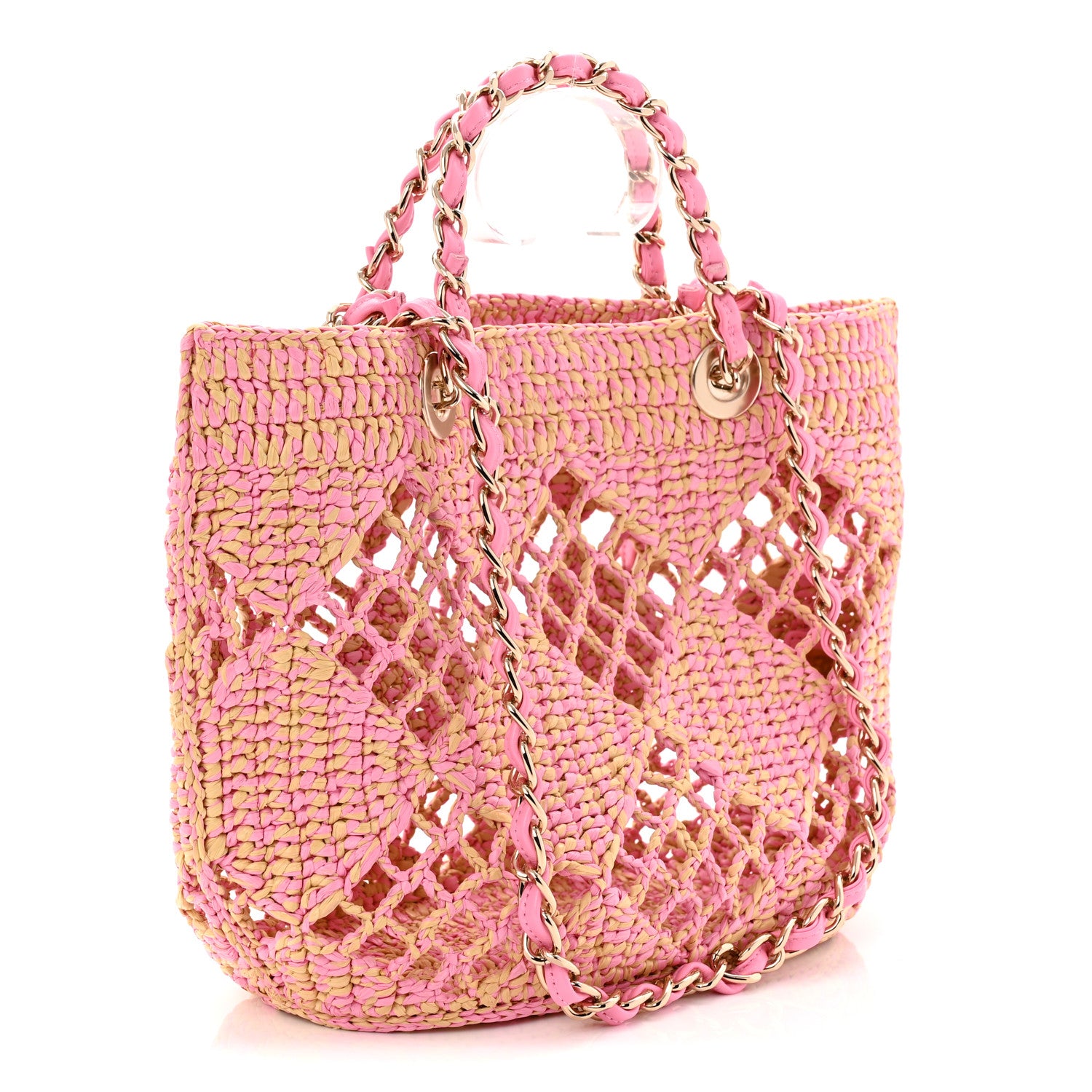 Chanel Raffia Effect Braided Small Shopping Bag Beige Pink 4 of 12