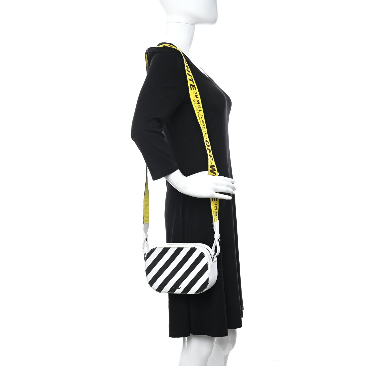 Off-White Saffiano Striped Diag Camera Bag Black White 2 of 10