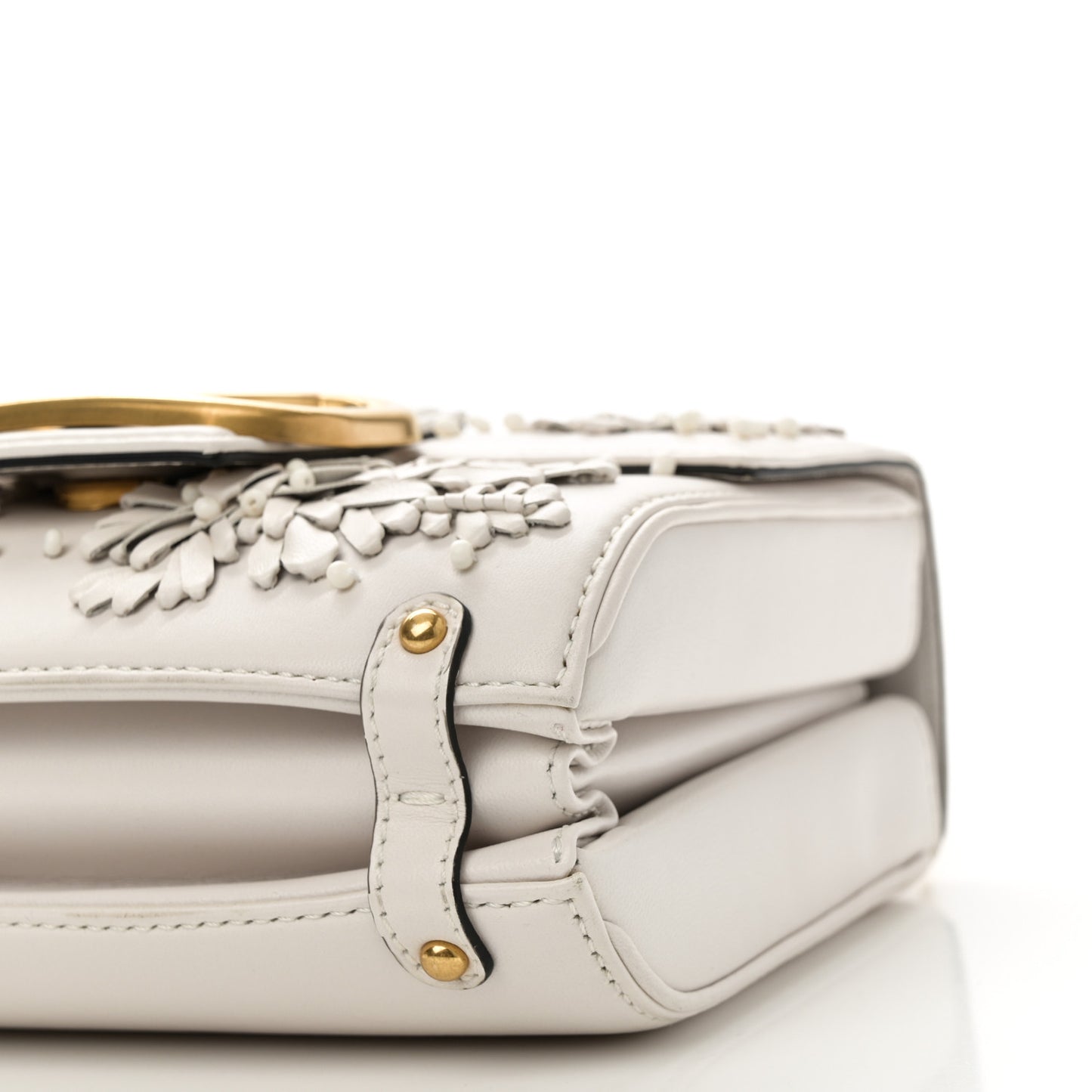 Nappa Floral Applique Vlogo Shoulder Bag White