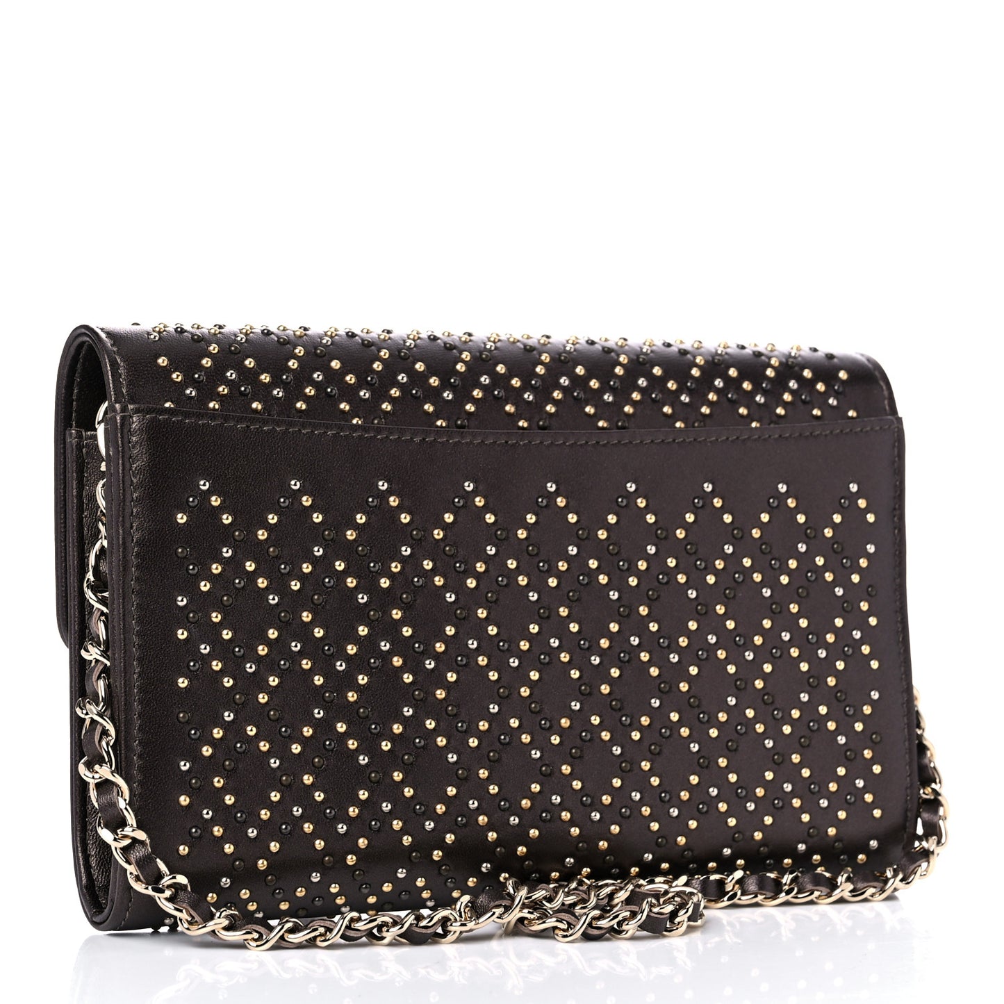 Lambskin Studded Wallet on Removable Chain Bronze