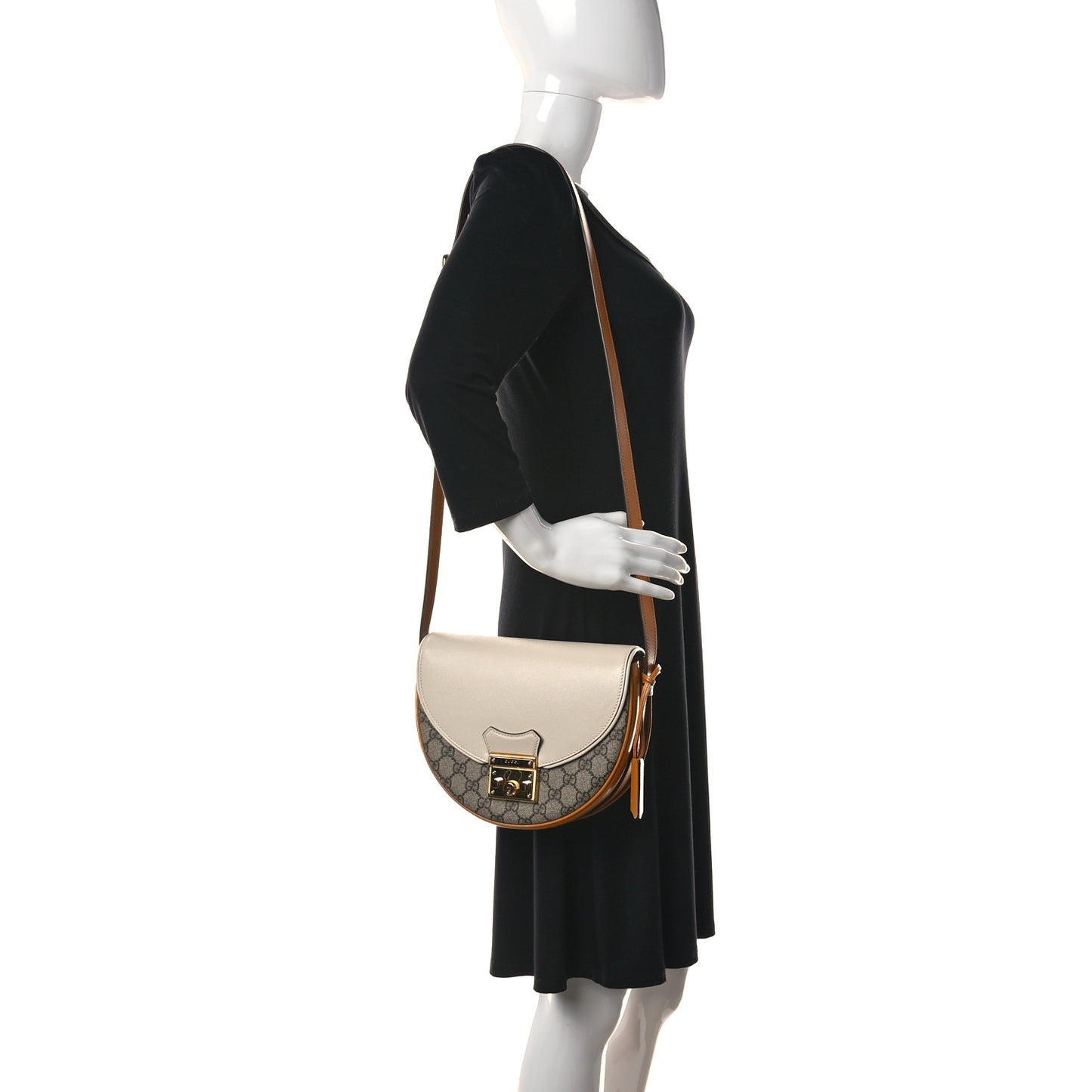 GG Supreme Monogram Calfskin Small Padlock Messenger Shoulder Bag Beige Mystic White Sun Oil