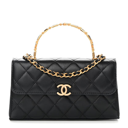 Chanel Lambskin Enamel Quilted Top Handle Flap Phone Holder With Chain Black 1 of 13
