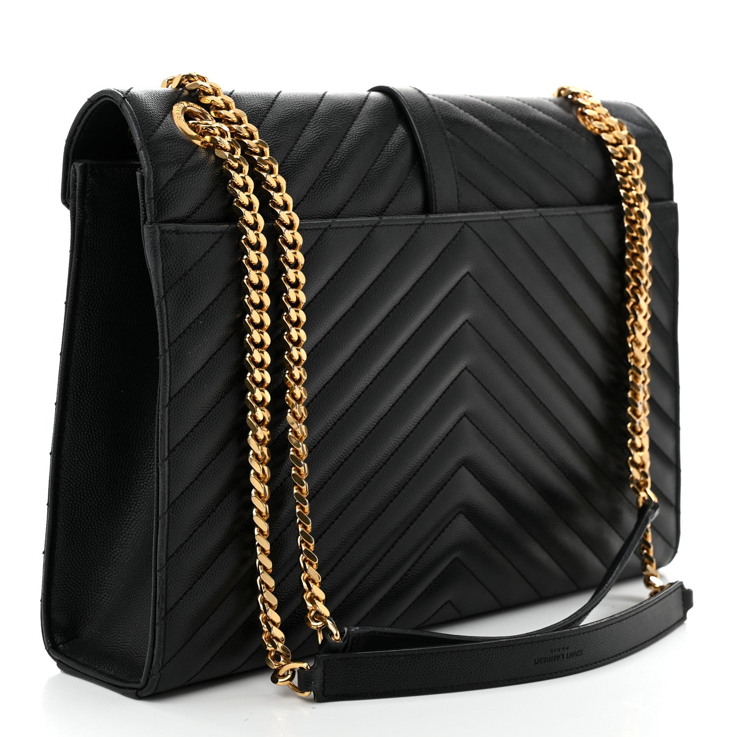 Saint Laurent Grain De Poudre Matelasse Chevron Large Monogram Satchel Black 3 of 10