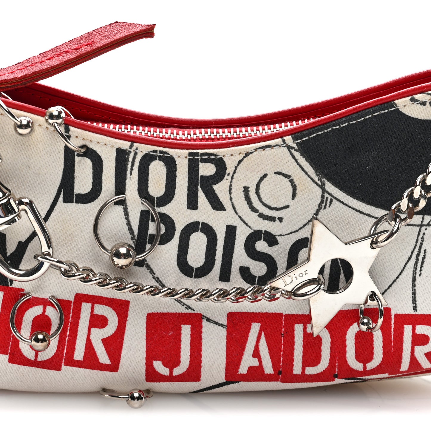 Canvas Hardcore Pierced Shoulder Bag Black Red White
