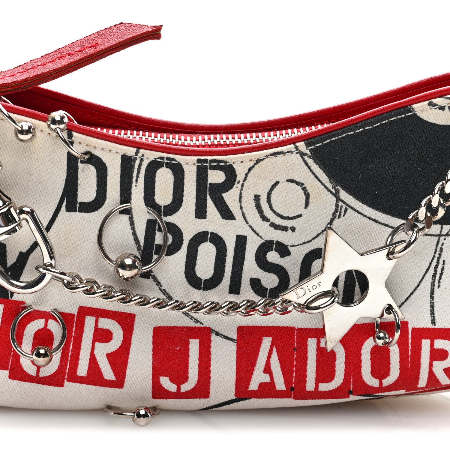 Christian Dior Canvas Hardcore Pierced Shoulder Bag Black Red White 7 of 9